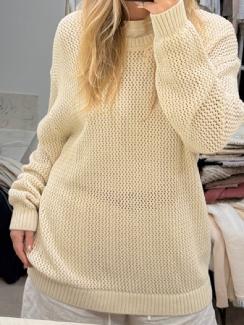 Aritzia Cream Crewneck Open-Knit Sweater